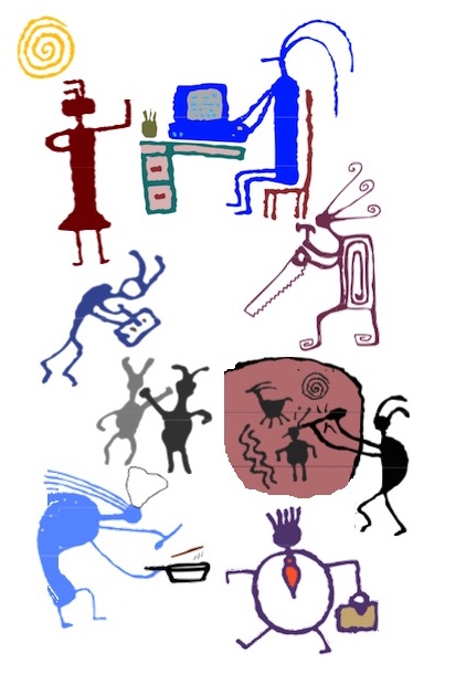 cave drawing-like
            figures doing various tasks that volunteers might do