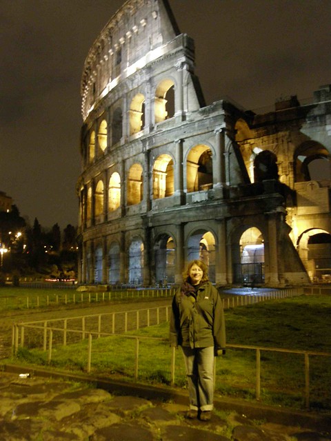 Roman Coliseum and Jayne at
          night