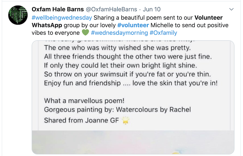 Tweet that is an
            example of using WhatsApp with or for volunteers