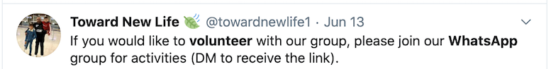 Tweet that is an
            example of using WhatsApp with or for volunteers