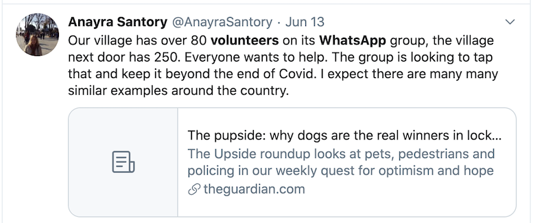 Tweet that is an
            example of using WhatsApp with or for volunteers
