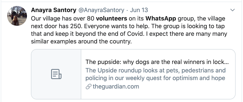 Tweet that is an example of using WhatsApp with or for volunteers