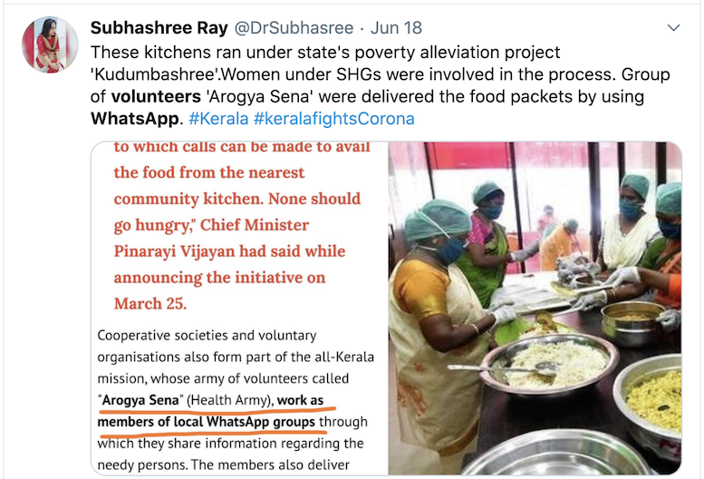 Tweet that is an
            example of using WhatsApp with or for volunteers