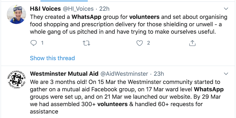 Tweet that is an
            example of using WhatsApp with or for volunteers