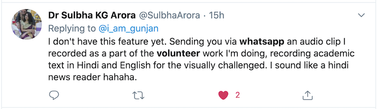 Tweet that is an
            example of using WhatsApp with or for volunteers