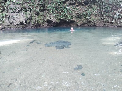 Me swimming in the interior blue hole