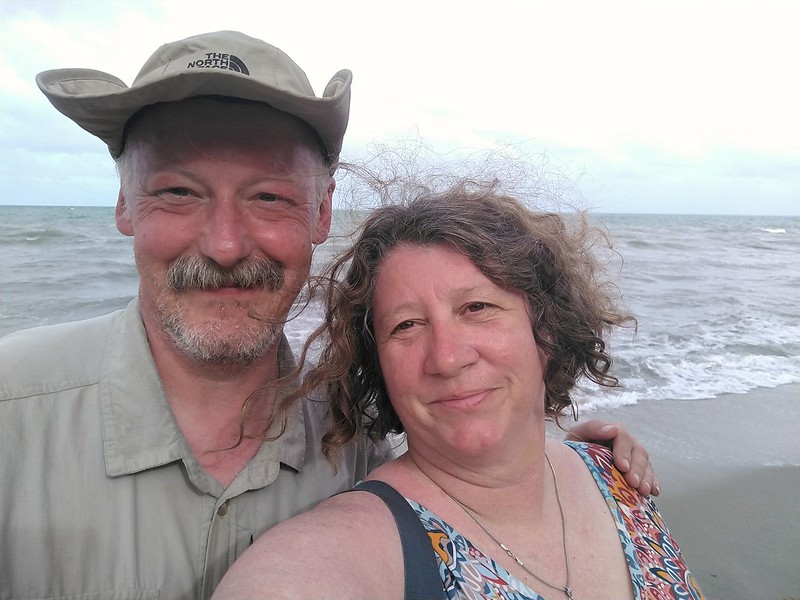 Our last photo - the ocean behind
        us, us looking serenely into the camera.